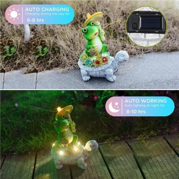 Turtle Solar Lights Outdoors Garden Statue Lawn Ornaments Turtle‎ Frog Solar - Picture 6 of 7
